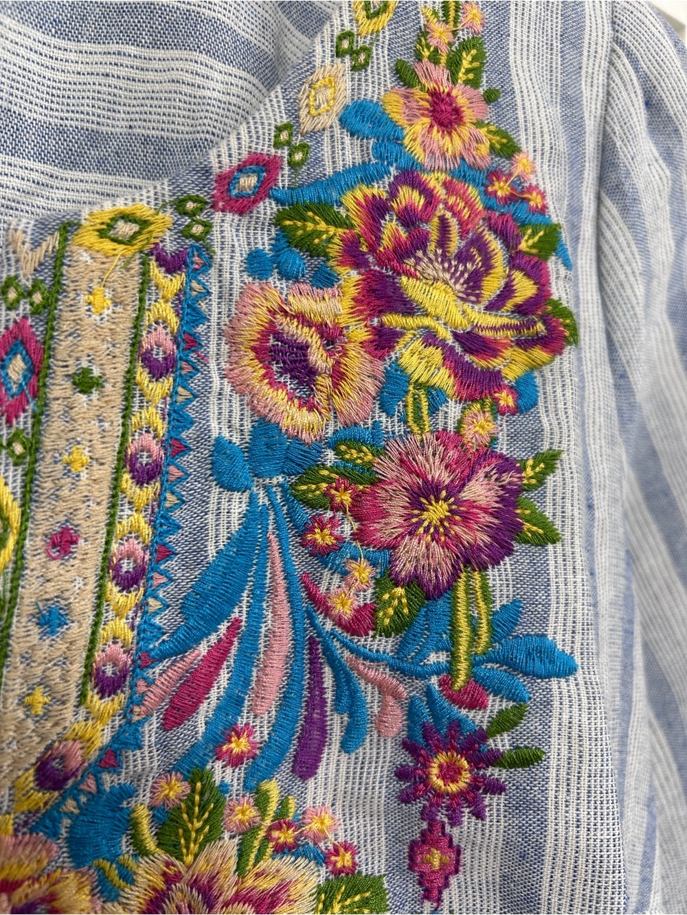 SAVANNA JANE - Embroidered Floral Striped Top - S - Picture 2 of 8